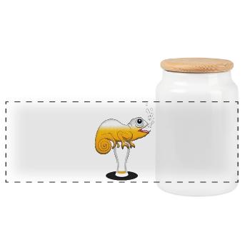 Beer Drinking Chameleon - Panoramic Cookie Jar with Wooden Lid - white - Front