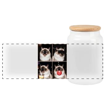 Cats Balinese Cat - Panoramic Cookie Jar with Wooden Lid - white - Front