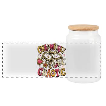 Charmingly Chaotic – Charm Chaos - Panoramic Cookie Jar with Wooden Lid - white - Front