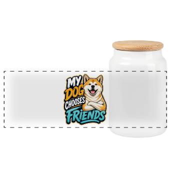 Akita - Panoramic Cookie Jar with Wooden Lid - white - Front