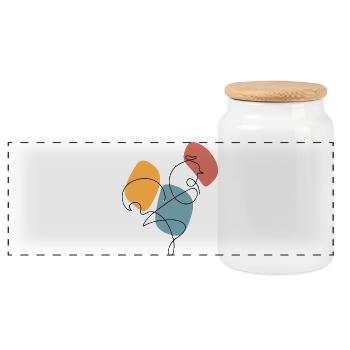 Lineart rooster with colour background - Panoramic Cookie Jar with Wooden Lid - white - Front