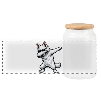 Dabbing Berger Blanc Suisse - Panoramic Cookie Jar with Wooden Lid - white - Front