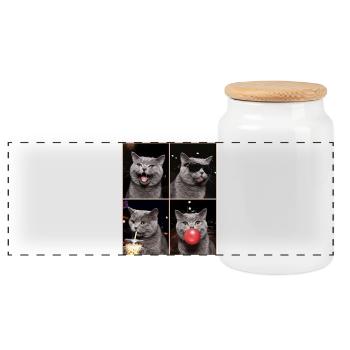 Cats British Shorthair Cat - Panoramic Cookie Jar with Wooden Lid - white - Front