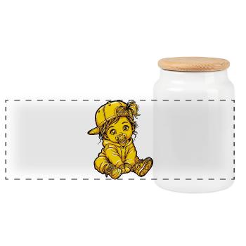 Girl Mädchen Baby - Panoramic Cookie Jar with Wooden Lid - white - Front