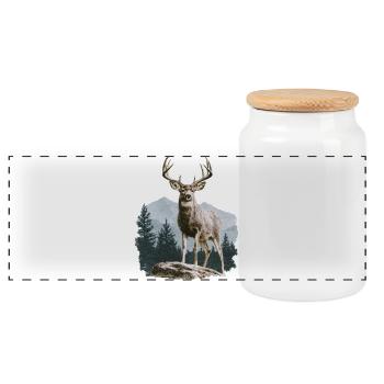 Deer with Antlers Vintage - Panoramic Cookie Jar with Wooden Lid - white - Front