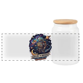 Cosmos Adventure Robot Explorer - Panoramic Cookie Jar with Wooden Lid - white - Front