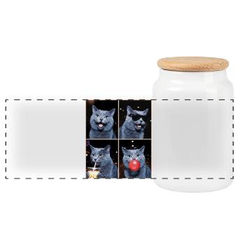 Cats Carthusian Cat - Panoramic Cookie Jar with Wooden Lid - white - Front