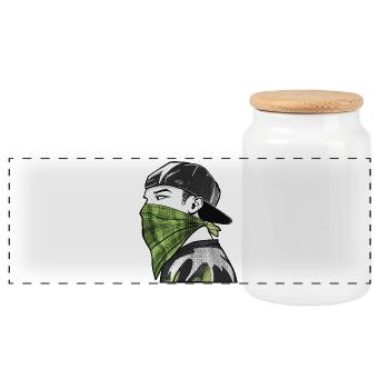 Bandana vert et casquette streetwear - Boîte à biscuits avec couvercle en bois - blanc - Devant