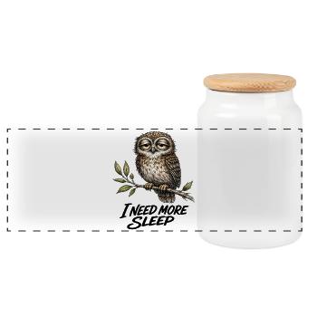 Hibou Fatigué Vintage I NEED MORE SLEEP - Boîte à biscuits avec couvercle en bois - blanc - Devant