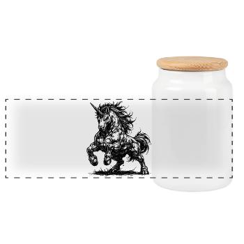 Muscular unicorn with an evil eye - Panoramic Cookie Jar with Wooden Lid - white - Front
