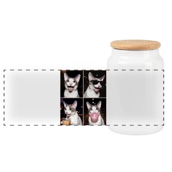 Cats Cornish Rex Cat - Panoramic Cookie Jar with Wooden Lid - white - Front