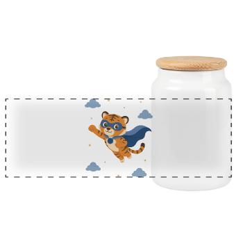 Tiger superhero with blue cape - Panoramic Cookie Jar with Wooden Lid - white - Front