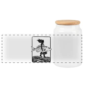 Fishwoman - Panoramic Cookie Jar with Wooden Lid - white - Front