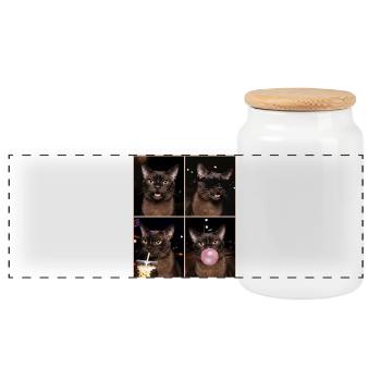 Cats European Burmese Cat - Panoramic Cookie Jar with Wooden Lid - white - Front