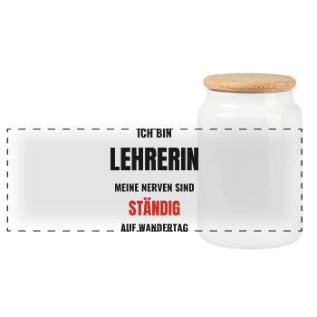 Lehrerin Nerven auf Wandertag lustig Lehrer Spruch - Panorama Keksdose mit Holzdeckel - Weiß - Vorne
