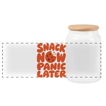 Snack Now Panic Later – Prokrastination - Panorama Keksdose mit Holzdeckel - Weiß - Vorne
