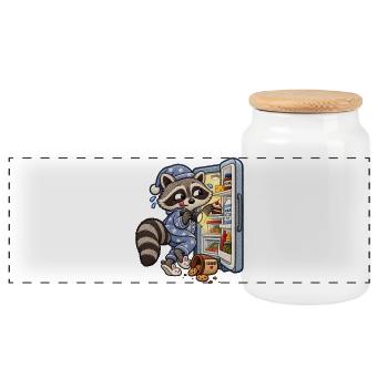 Waschbär auf nächtlicher Snacktour - Panorama Keksdose mit Holzdeckel - Weiß - Vorne