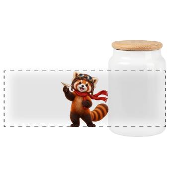 Pilot Red Panda mit Papierflugzeug - Panorama Keksdose mit Holzdeckel - Weiß - Vorne