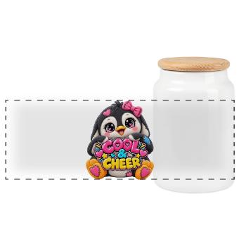 Cool & Cheer Patchwork-Pinguin mit Herzen - Panorama Keksdose mit Holzdeckel - Weiß - Vorne