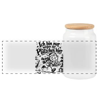  Lustiges Weihnachtsgeschenk Ich bin nur wegen... - Panorama Keksdose mit Holzdeckel - Weiß - Vorne