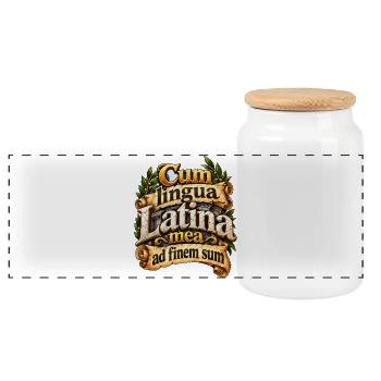 Cum Lingua Latina Schriftkunst - Panorama Keksdose mit Holzdeckel - Weiß - Vorne