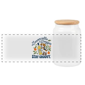 Lustiger Limoncello Stay Groovy Hund - Panorama Keksdose mit Holzdeckel - Weiß - Vorne