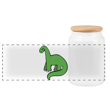 Smaragdgrüner Dino auf Schwarz - Panorama Keksdose mit Holzdeckel - Weiß - Vorne