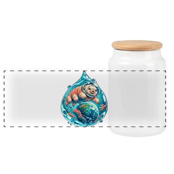 Kleine Tardigrade Kosmische Reise - Panorama Keksdose mit Holzdeckel - Weiß - Vorne