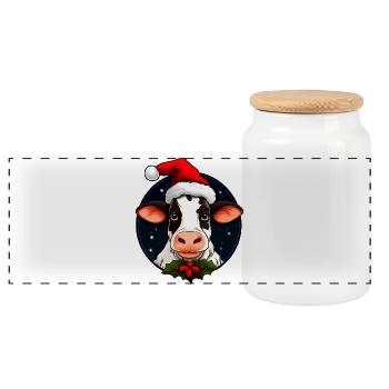 Kühe Christmas - Panorama Keksdose mit Holzdeckel - Weiß - Vorne