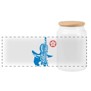 Kendo & Mon Wappen - Panorama Keksdose mit Holzdeckel - Weiß - Vorne