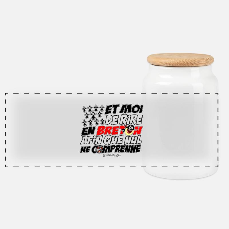 And I laugh in Breton - Panoramic Cookie Jar with Wooden Lid - white