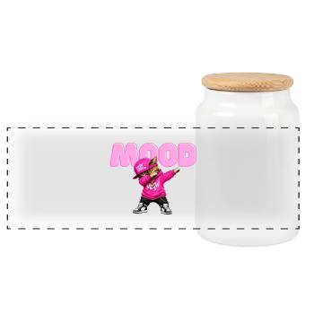 Chat de l’humeur - Boîte à biscuits avec couvercle en bois - blanc - Devant