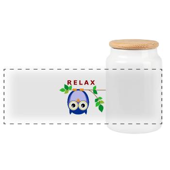 Eule - Relax - Panorama Keksdose mit Holzdeckel - Weiß - Vorne