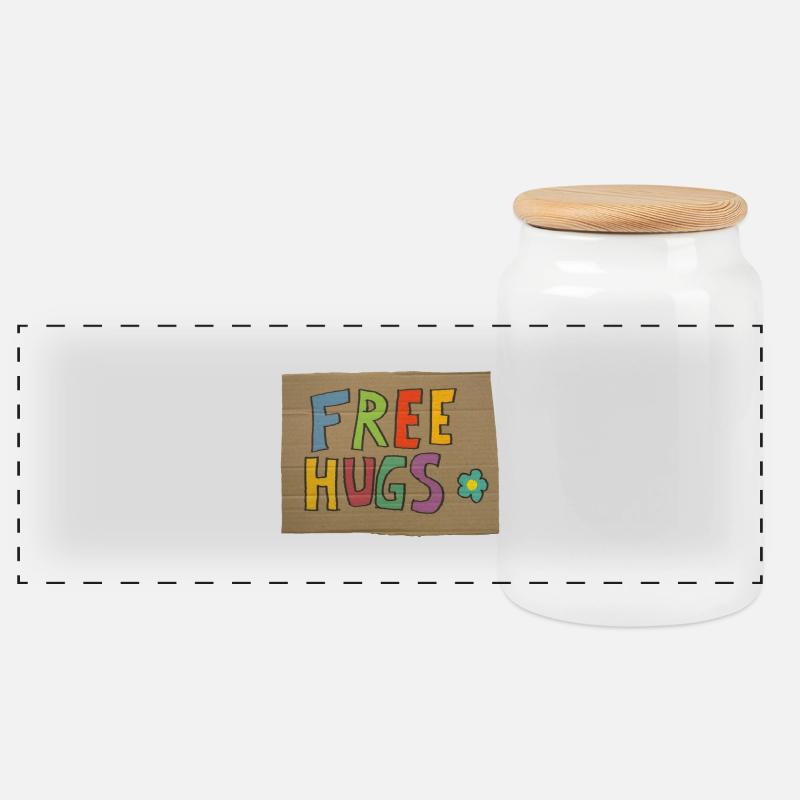free hugs - Panoramic Cookie Jar with Wooden Lid - white