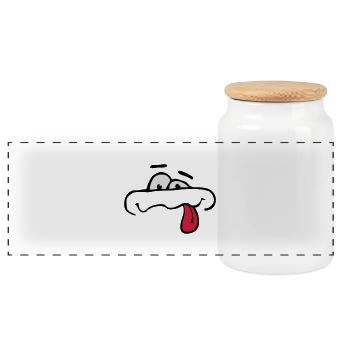 Drôle de bande dessinée Visage Langue Sortir - Boîte à biscuits avec couvercle en bois - blanc - Devant