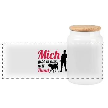 Mich Gibt Es Nur Mit Hund - Panorama Keksdose mit Holzdeckel - Weiß - Vorne