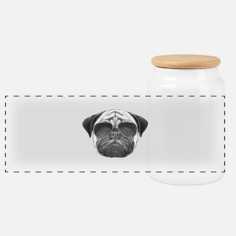 mops pug - Boîte à biscuits avec couvercle en bois - blanc