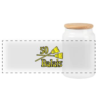 50 years brooms - Panoramic Cookie Jar with Wooden Lid - white - Front