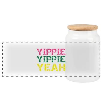 yippie yippie yeah - Panorama Keksdose mit Holzdeckel - Weiß - Vorne