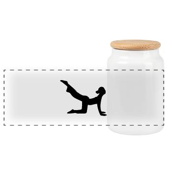 yoga_woman_silhouette_7 - Panoramic Cookie Jar with Wooden Lid - white - Front