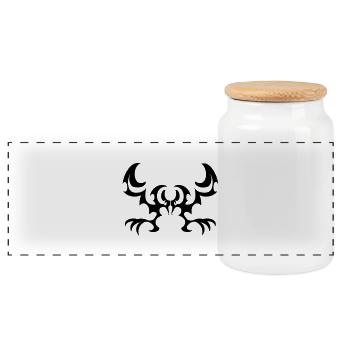 tattoo bat - Panoramic Cookie Jar with Wooden Lid - white - Front