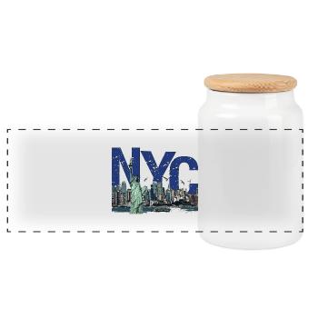 NYC NEW YORK CITY - Panoramic Cookie Jar with Wooden Lid - white - Front