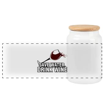 Save water drink wine - Panorama Keksdose mit Holzdeckel - Weiß - Vorne