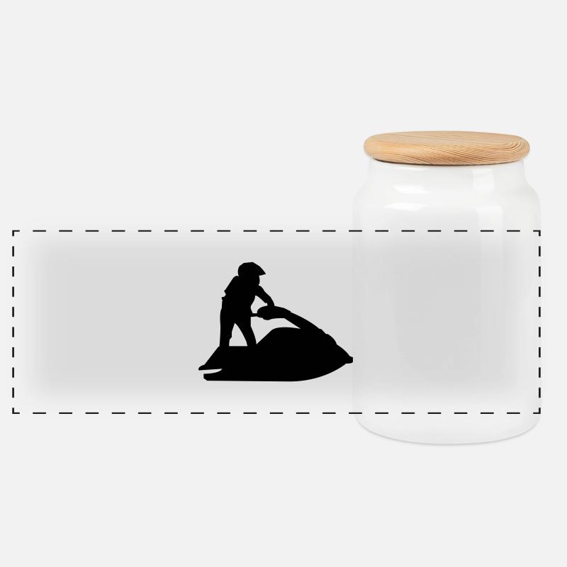 jet_ski - Panoramic Cookie Jar with Wooden Lid - white