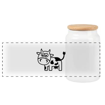 Cow - Panoramic Cookie Jar with Wooden Lid - white - Front