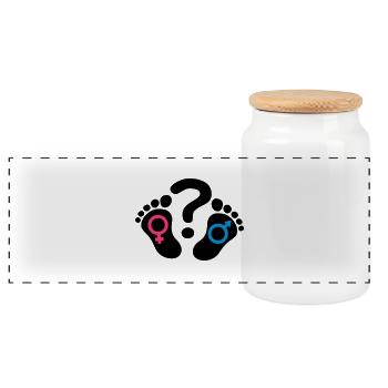 Question mark footprints feet icon girl boy - Panoramic Cookie Jar with Wooden Lid - white - Front