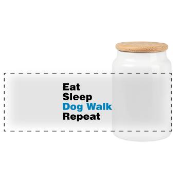 eat sleep dog walk repeat 2col - Panoramic Cookie Jar with Wooden Lid - white - Front