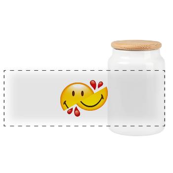 Smiley Glossy Cut in Half - Panoramic Cookie Jar with Wooden Lid - white - Front