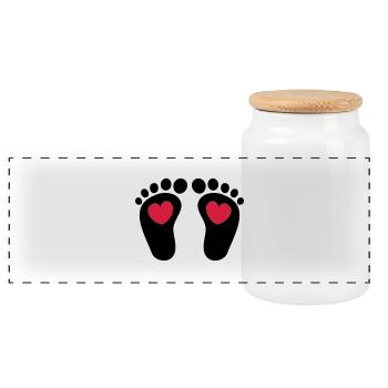 ❤ټCute Baby Footprints-Vector Footprintsټ❤ - Panoramic Cookie Jar with Wooden Lid - white - Front