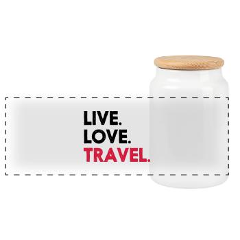 LIVE. LOVE. TRAVEL. - Panorama Keksdose mit Holzdeckel - Weiß - Vorne